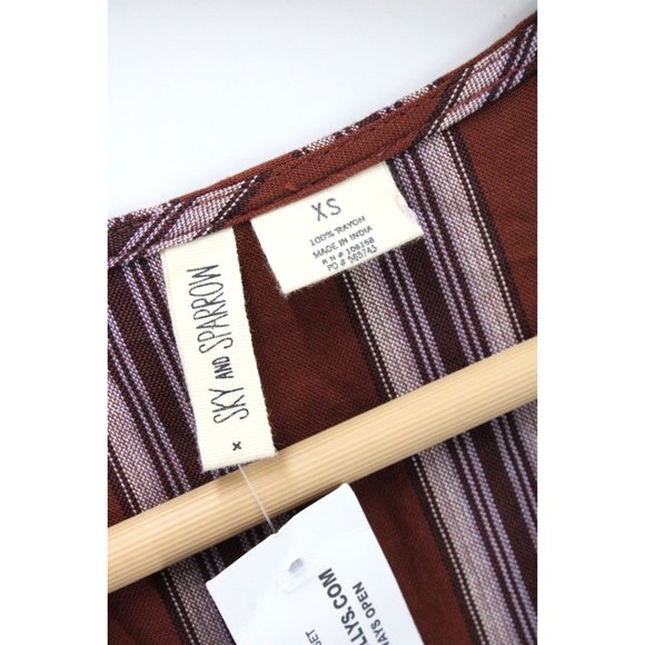 SKY AND SPARROW Jumpsuit Womens Red Striped Button Front Rust Short Sleeve XS NW - Picture 7 of 11